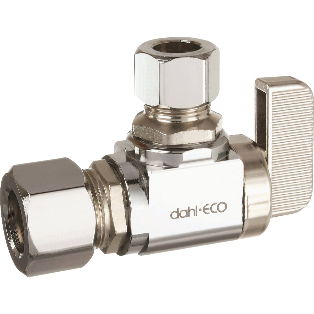dahl 1/2 In. OD Comp x 3/8 In. OD Comp Angle Plated Supply Stop Image 1