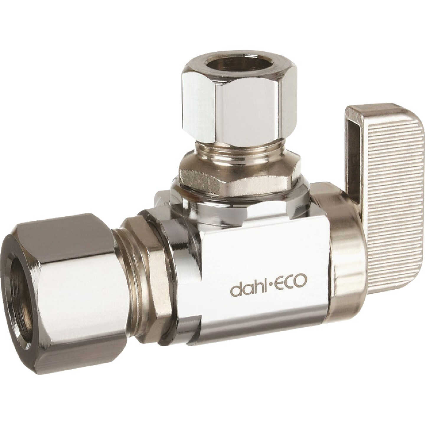 dahl 1/2 In. OD Comp x 3/8 In. OD Comp Angle Plated Supply Stop Image 1