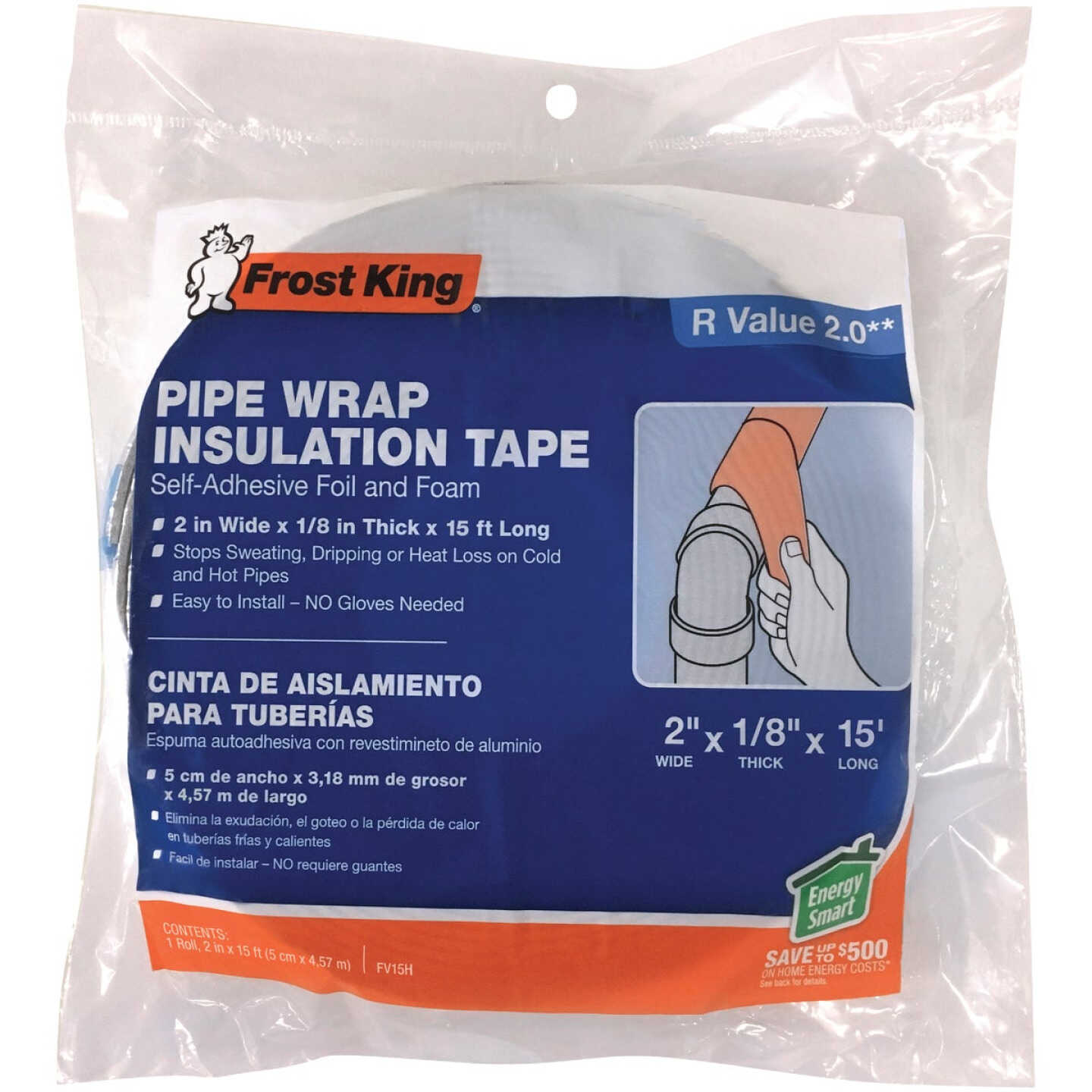 Frost King 1/8 In. x 2 x 15 Ft. In. Wall Self-Adhesive Foil and Foam Pipe Insulation Wrap Image 1