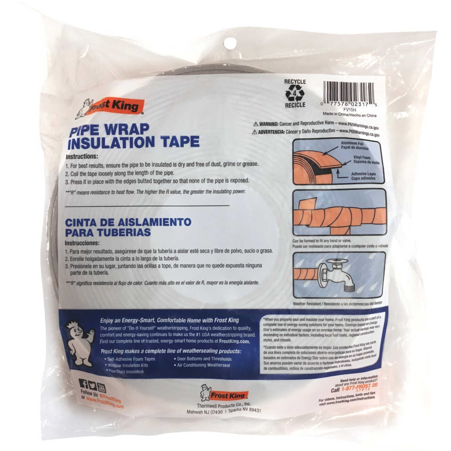 Frost King 1/8 In. x 2 x 15 Ft. In. Wall Self-Adhesive Foil and Foam Pipe Insulation Wrap Image 2