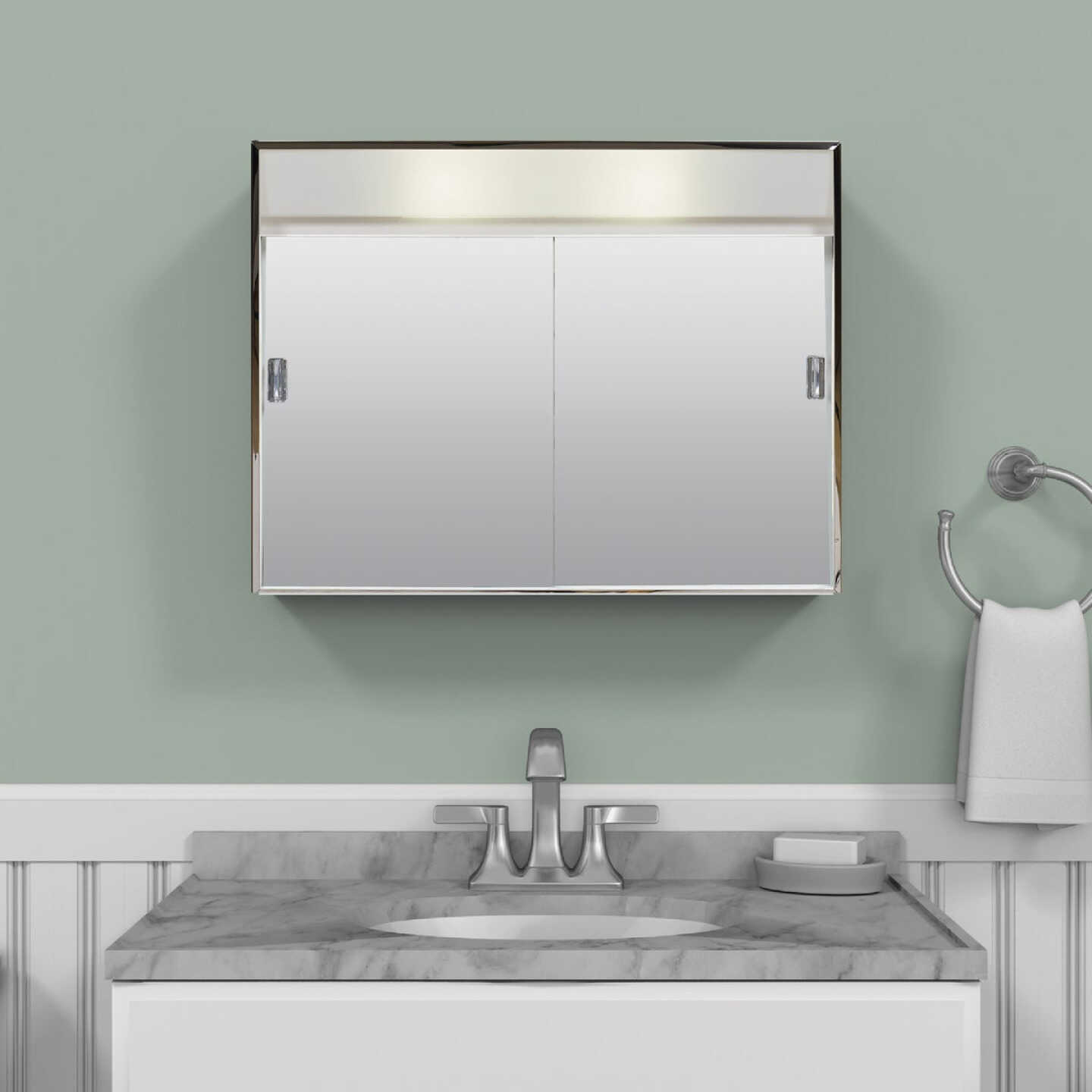 Zenith Stainless Steel 23.5 In. W x 18.25 In. H x 5.63 In. D Bi-View Surface Mount Lighted Medicine Cabinet Image 3