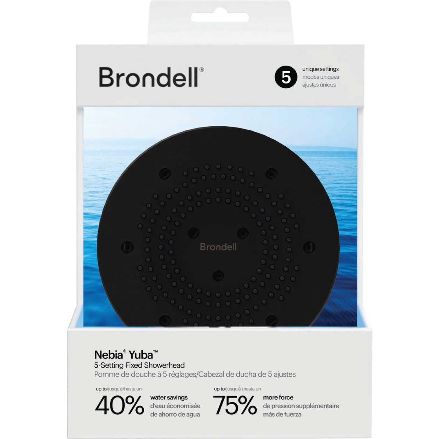 Brondell Nebia Yuba 5-Setting Fixed Showerhead, Matte Black Image 2
