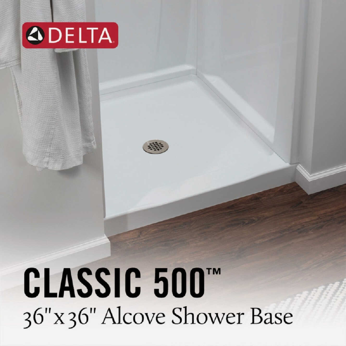 Delta Classic 500 36 In. x 36 In. Center Drain Shower Pan, White Image 3