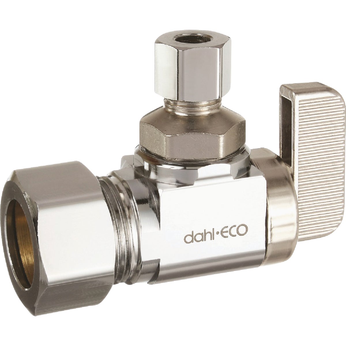 dahl 5/8 In. OD Comp (1/2 In. Nom.) x 1/4 In. OD Comp Angle Plated Supply Stop Image 1