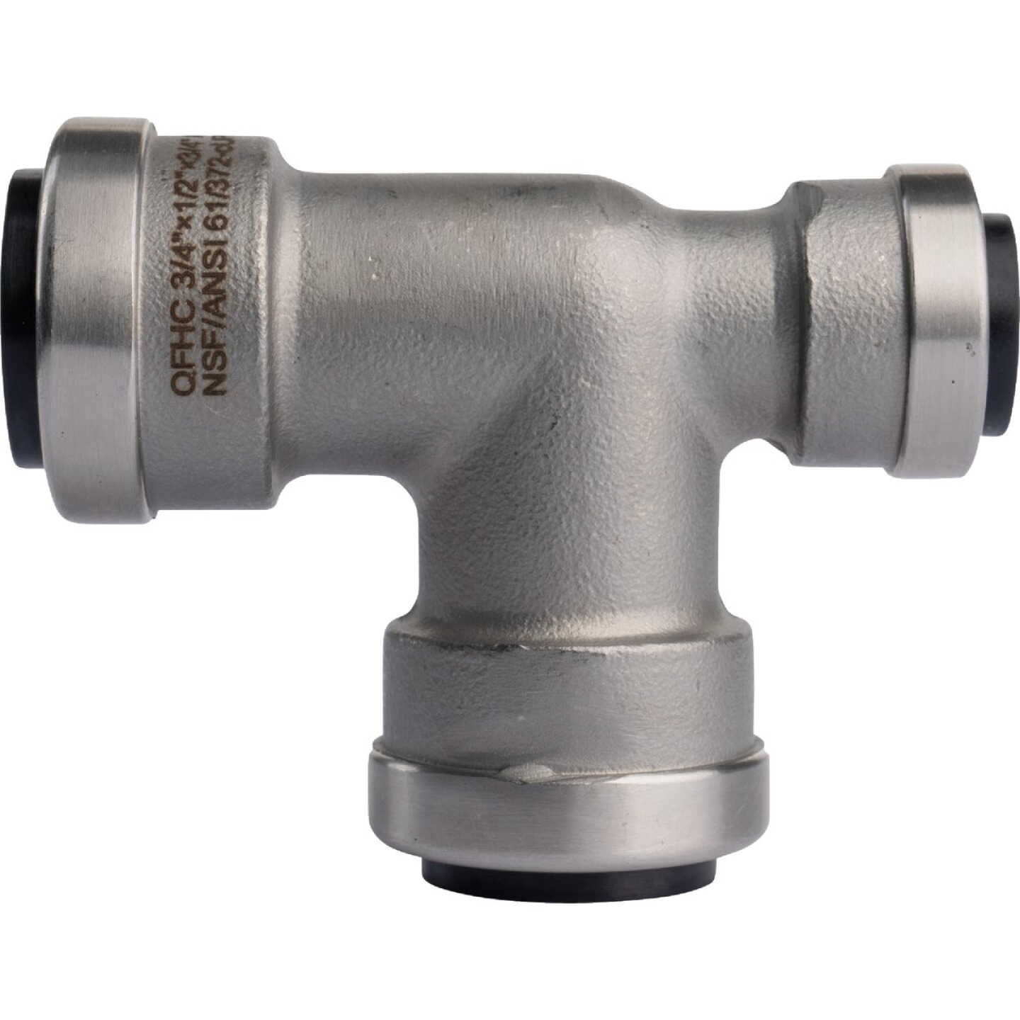 QuickFitting 3/4 In. x 1/2 In. x 3/4 In. Push-to-Connect Stainless Steel Reducing Tee Image 1