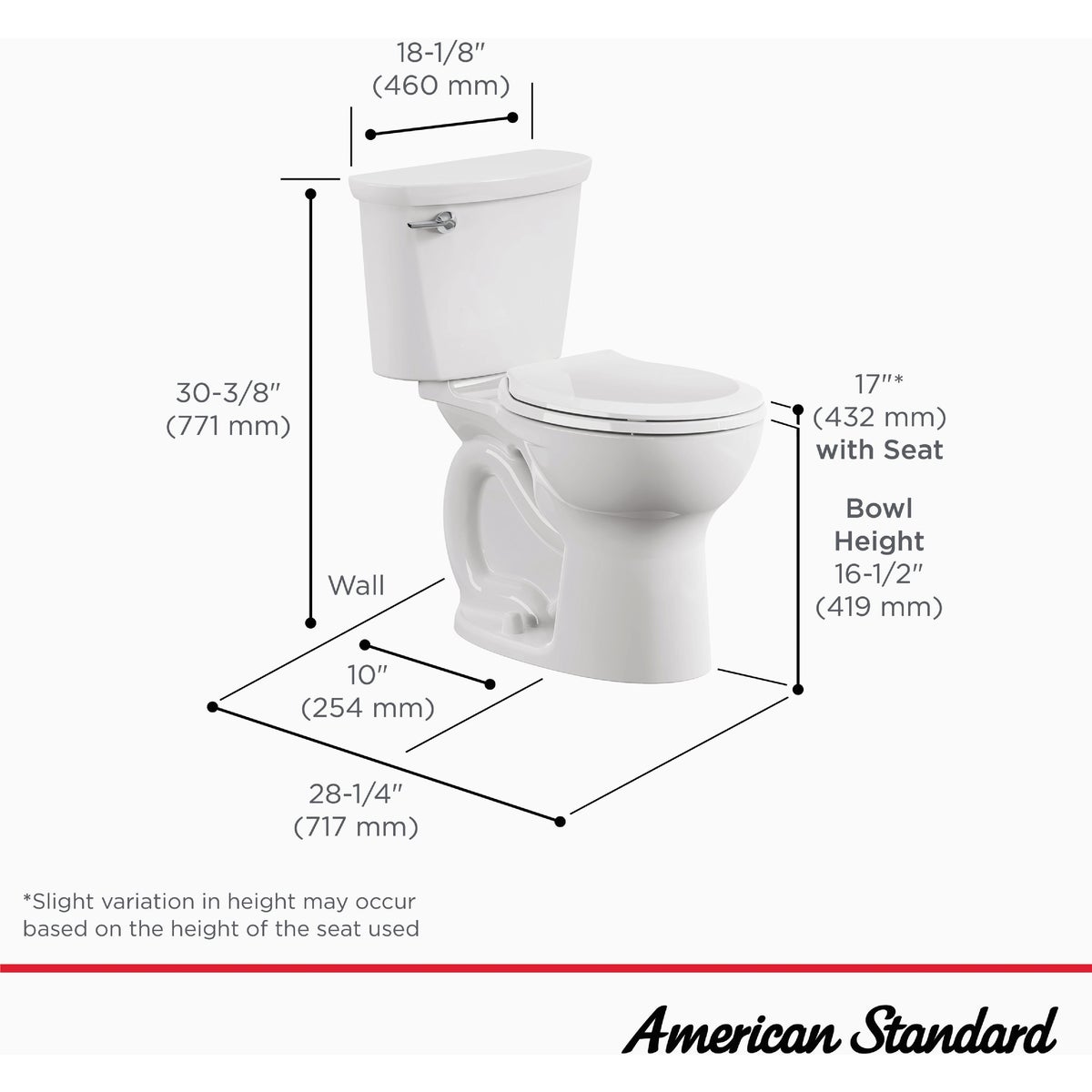 American Standard Cadet 10 In. Rough-In White Chair Height Round Bowl 1.28 GPF Toilet Image 3