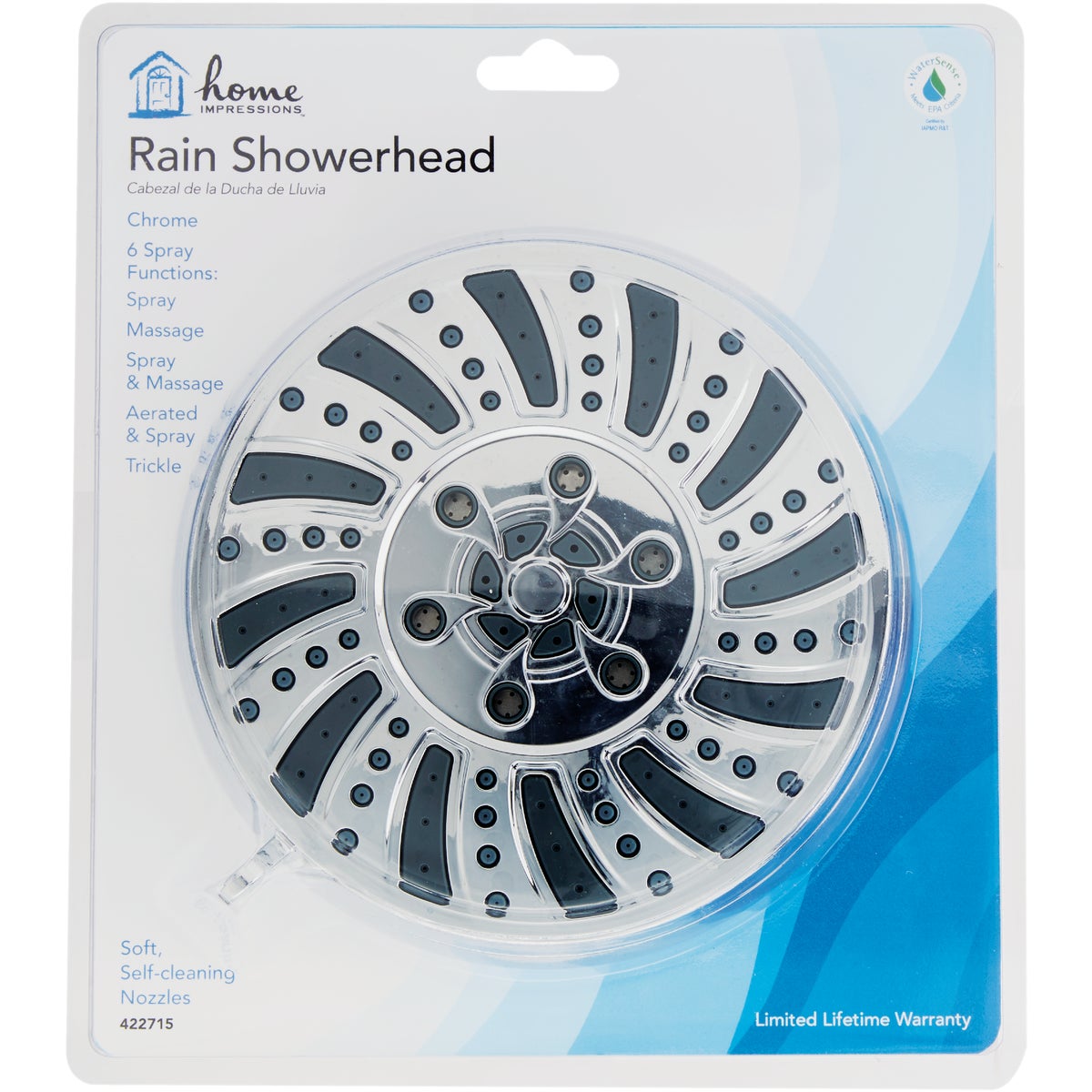 Home Impressions 6-Spray 1.8 GPM Fixed Shower Head, Chrome Image 2