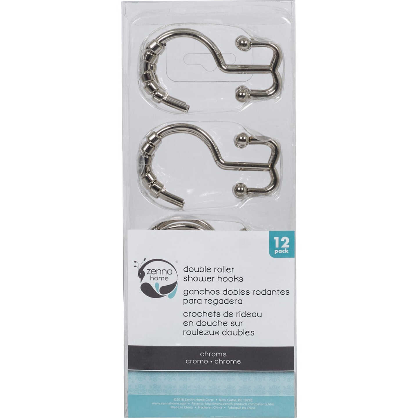 Zenith Zenna Home Chrome Double Roller Shower Curtain Hook (12 Count) Image 3