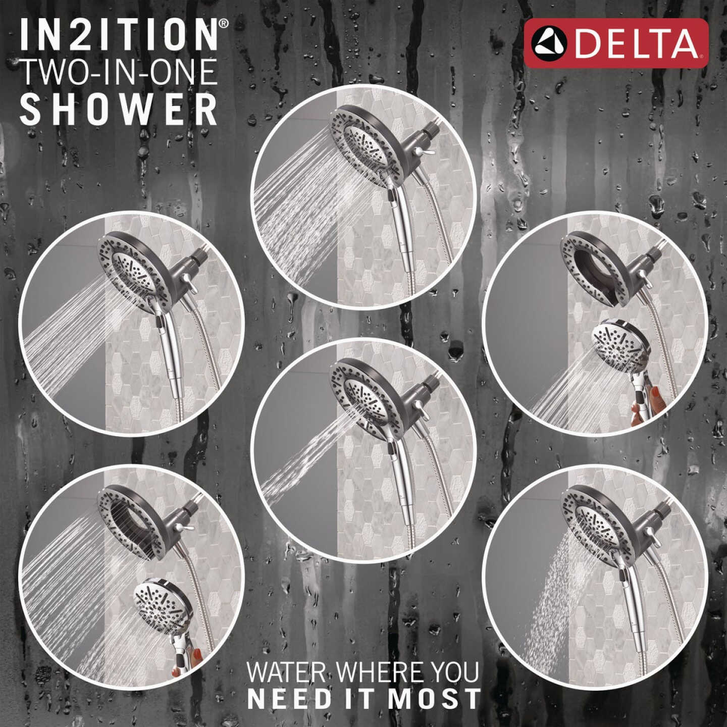Delta In2ition 5-Spray 1.75GPM Two-In-One Universal Shower Head, Chrome Image 2