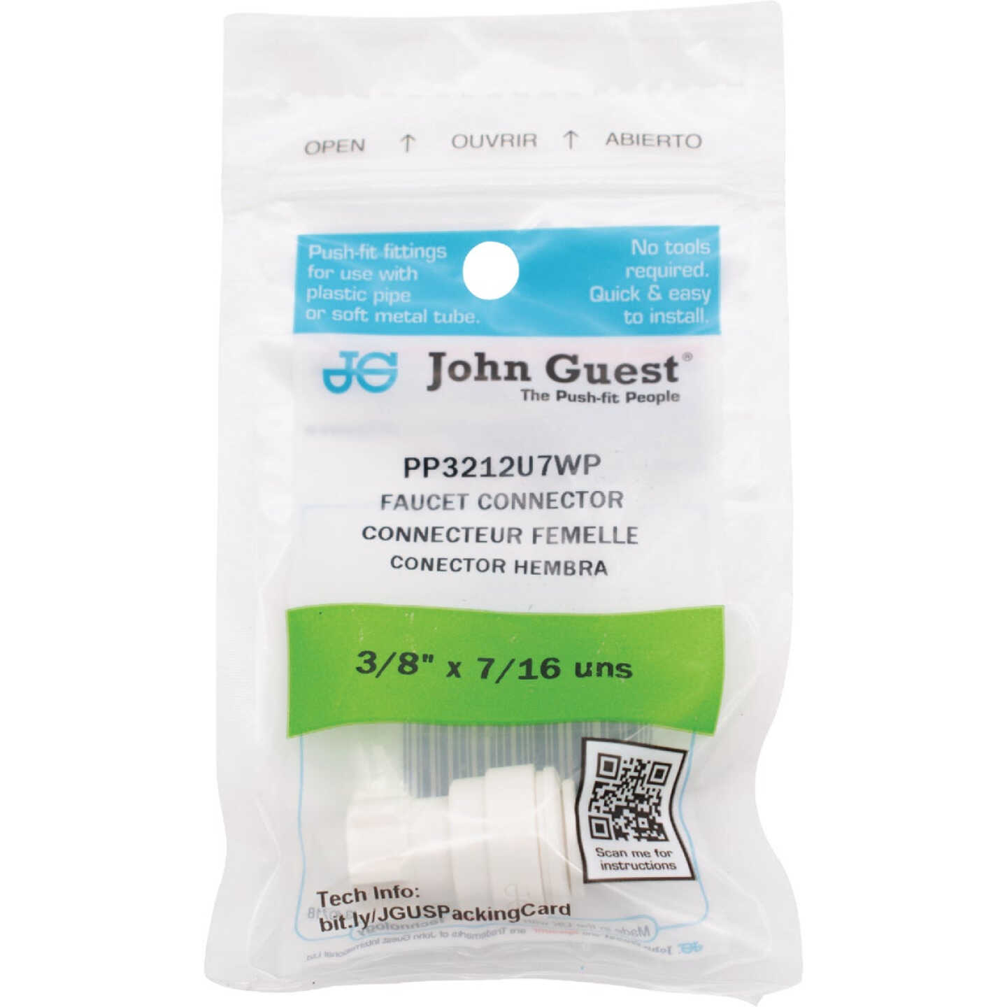 SharkBite John Guest 3/8 In. x 7/16 UNS Polypropylene Faucet Connector Image 2