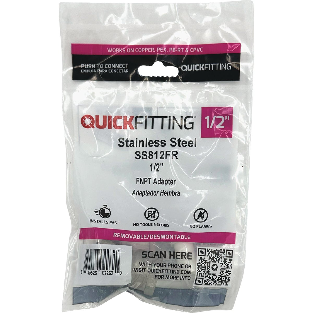 QuickFitting 1/2 In. Push-to-Connect x 1/2 In. FNPT Stainless Steel Straight Female Adapter Image 3