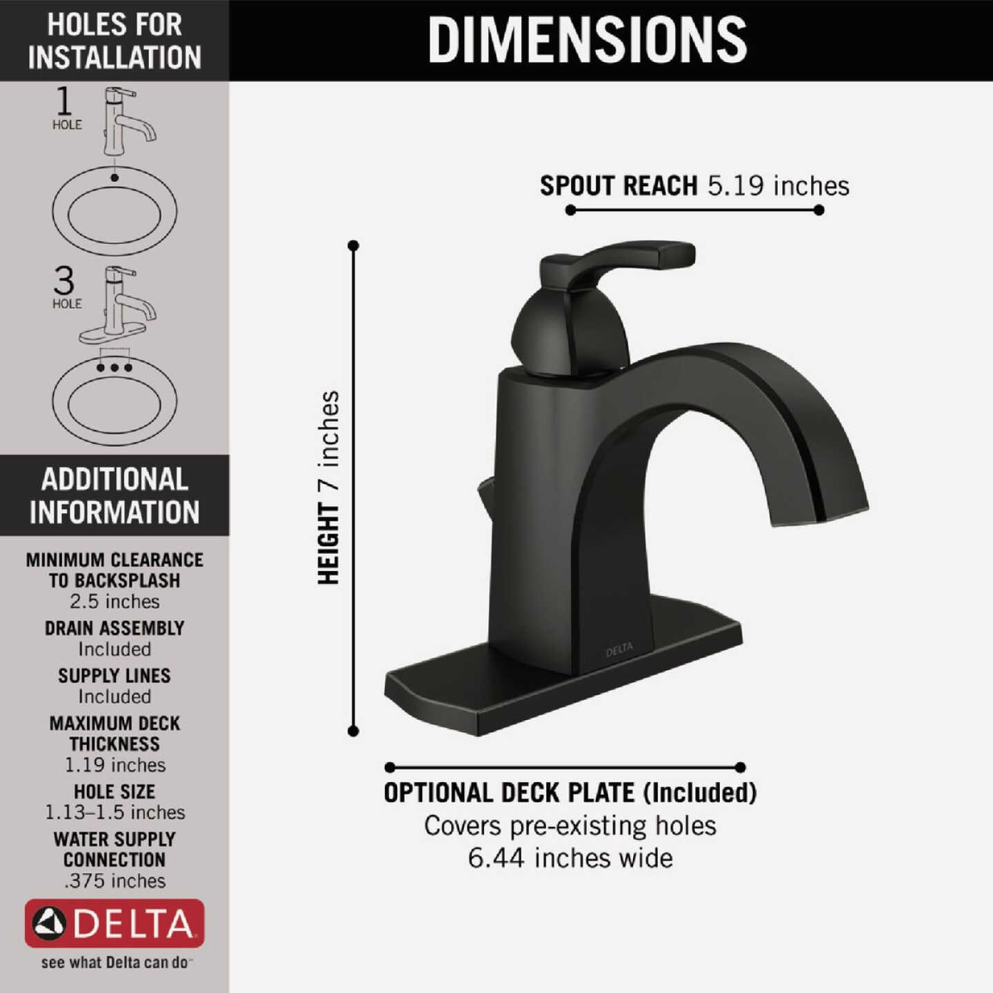 Delta Flynn Matte Black 1-Handle Lever Centerset Bathroom Faucet with Pop-Up Image 2