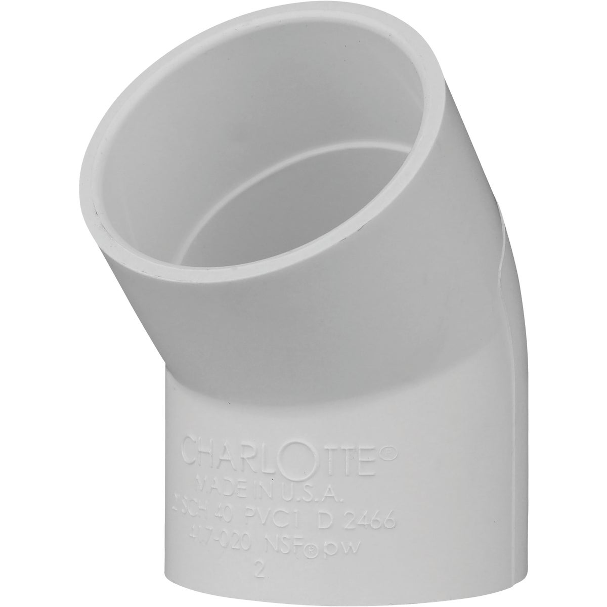 Charlotte Pipe 2 In. Slip x Slip Schedule 40 45 Deg. PVC Elbow (1/8 Bend) Image 1