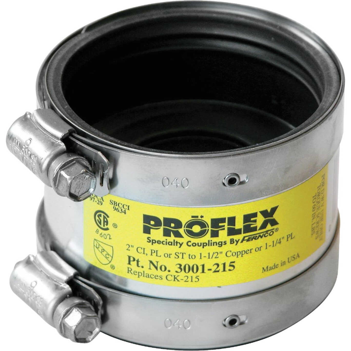 Proflex 1-1/2 In. x 1-1/2 In. PVC Shielded Coupling - Cast-Iron, Plastic, Steel to Copper Image 1