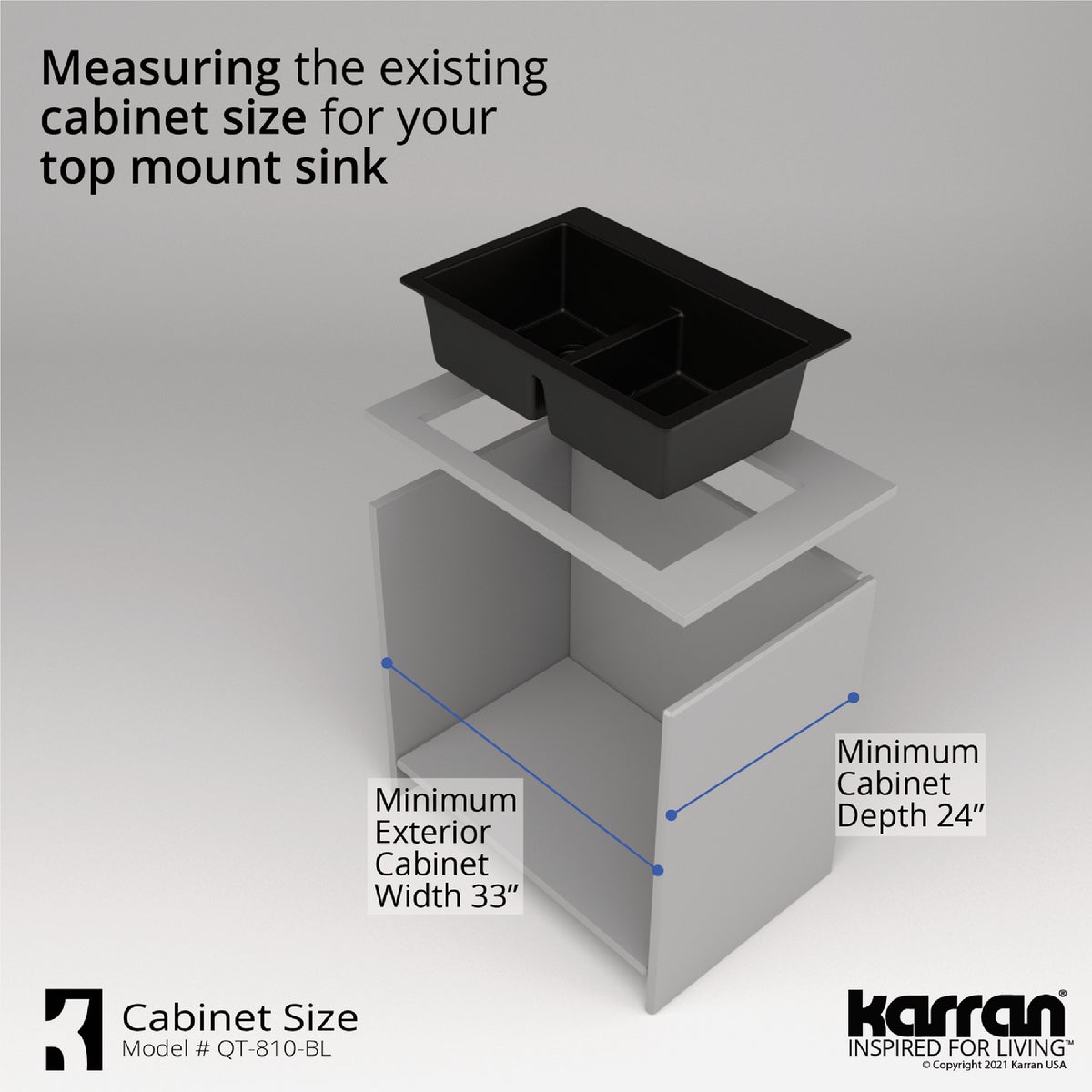 Karran 33 In. x 22 In. Black Quartz Drop-In Double Bowl Kitchen Sink Image 6