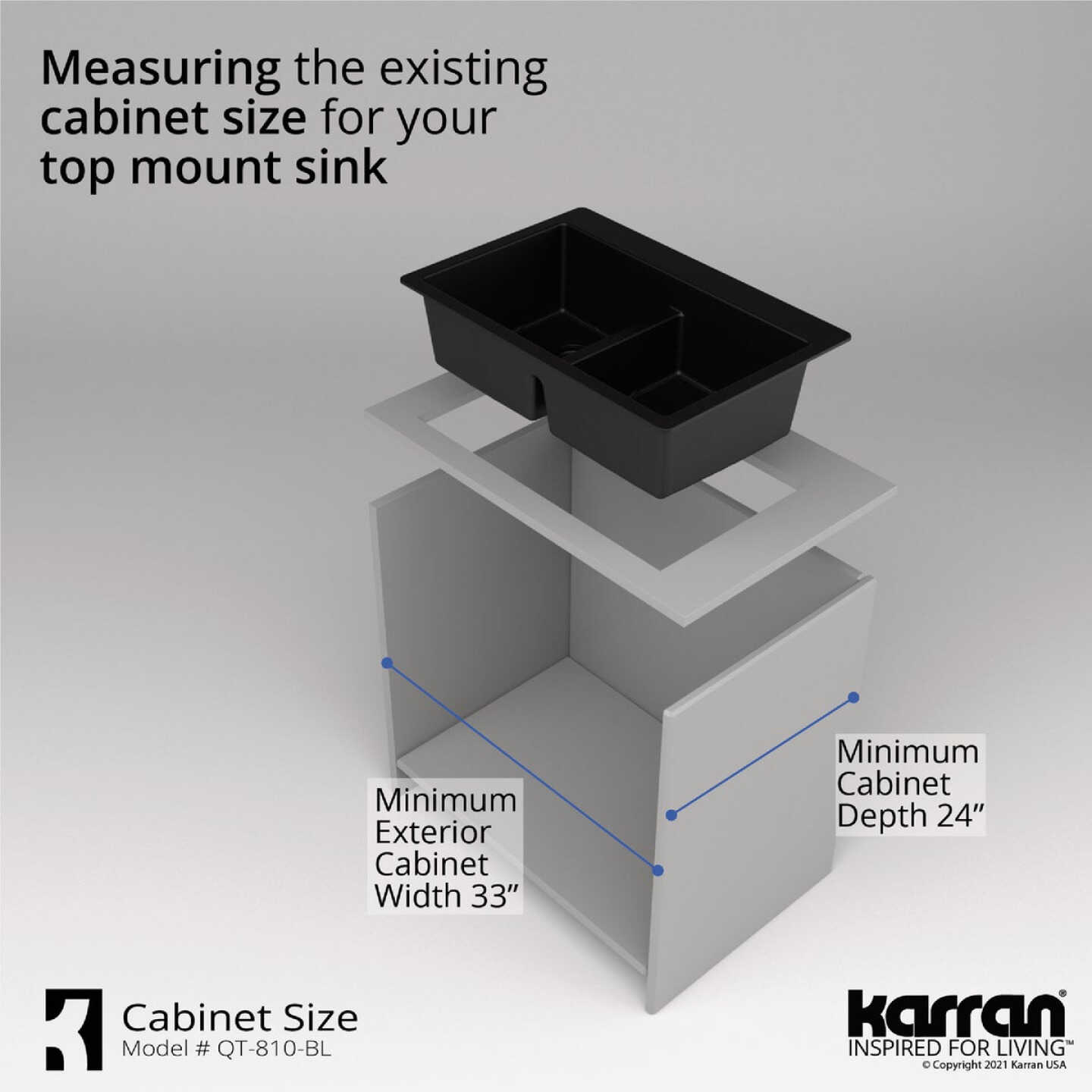 Karran 33 In. x 22 In. Black Quartz Drop-In Double Bowl Kitchen Sink Image 6