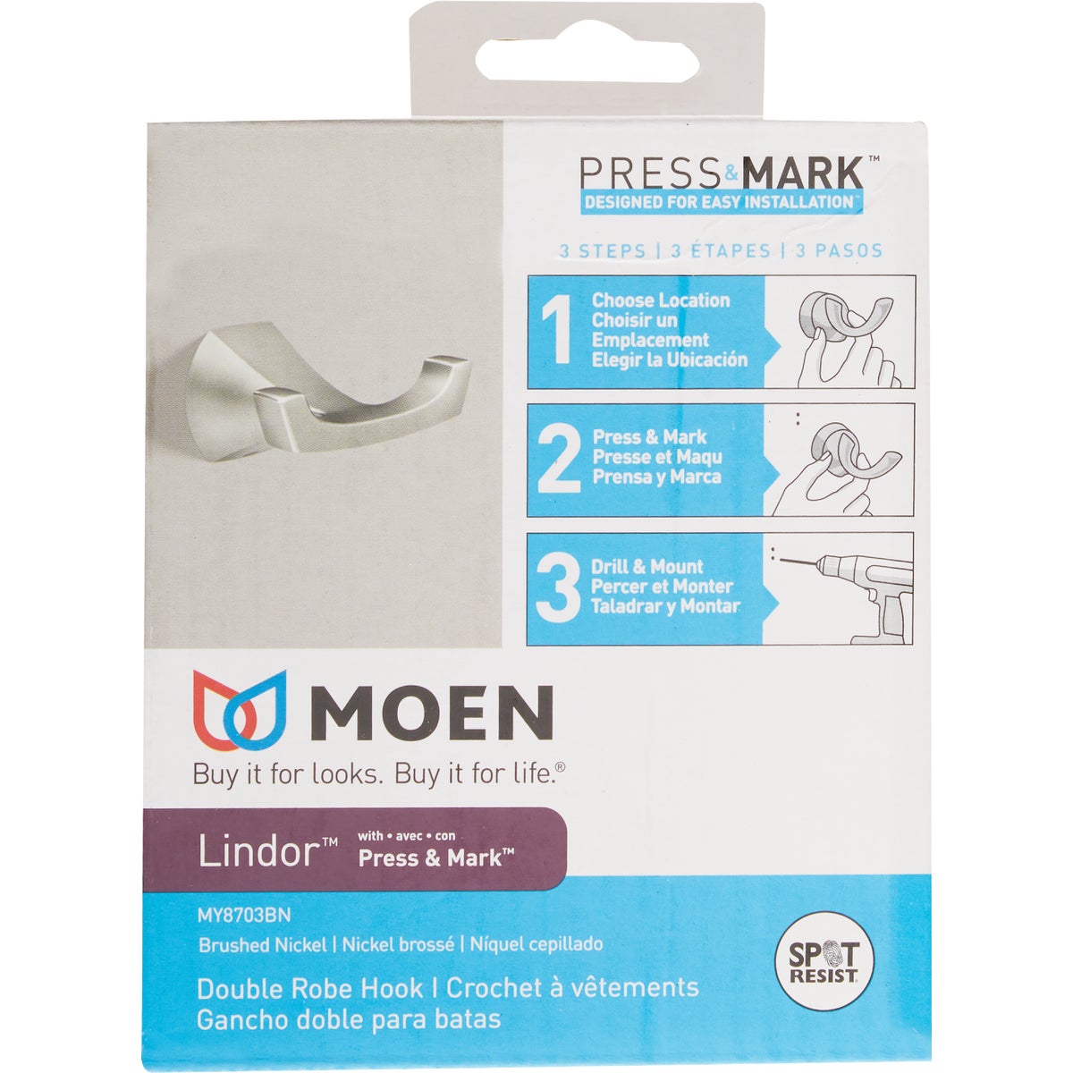 Moen Lindor Double Robe Hook, Spot Resist Brushed Nickel  Image 3