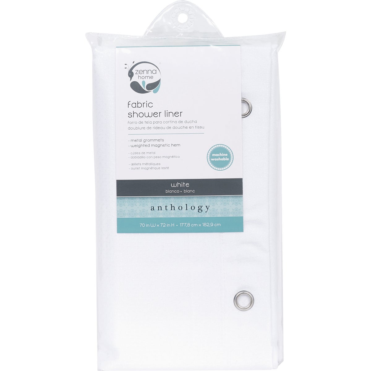 Zenith Zenna Home 70 In. x 72 In. White Fabric Shower Curtain