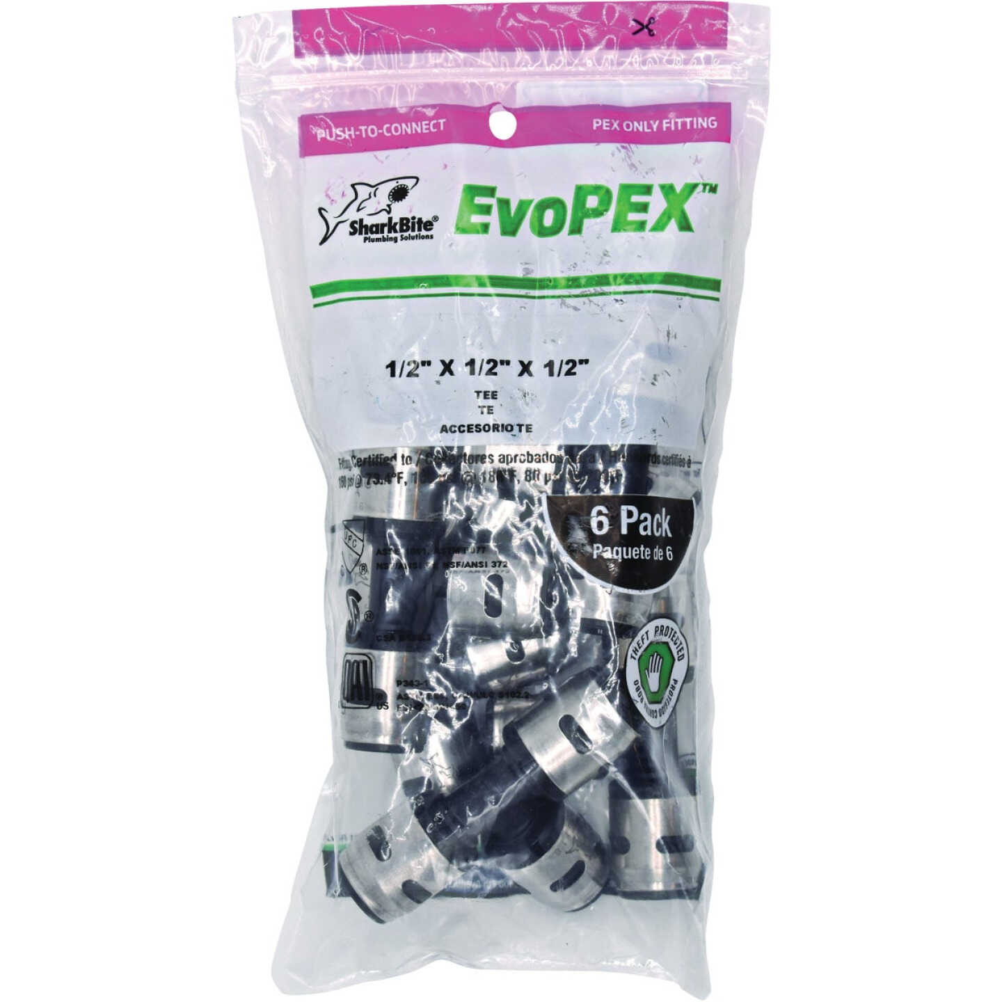 SharkBite EvoPex 1/2 In. x 1/2 In. x 1/2 In. Push-to-Connect Plastic Tee (6-Pack) Image 2