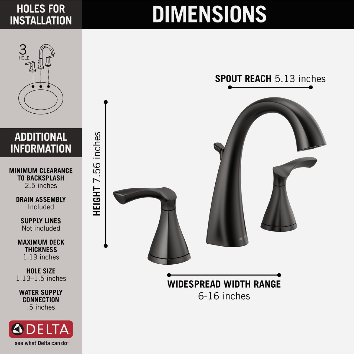 Delta Sandover Matte Black 2-Handle Widespread Bathroom Faucet Image 2
