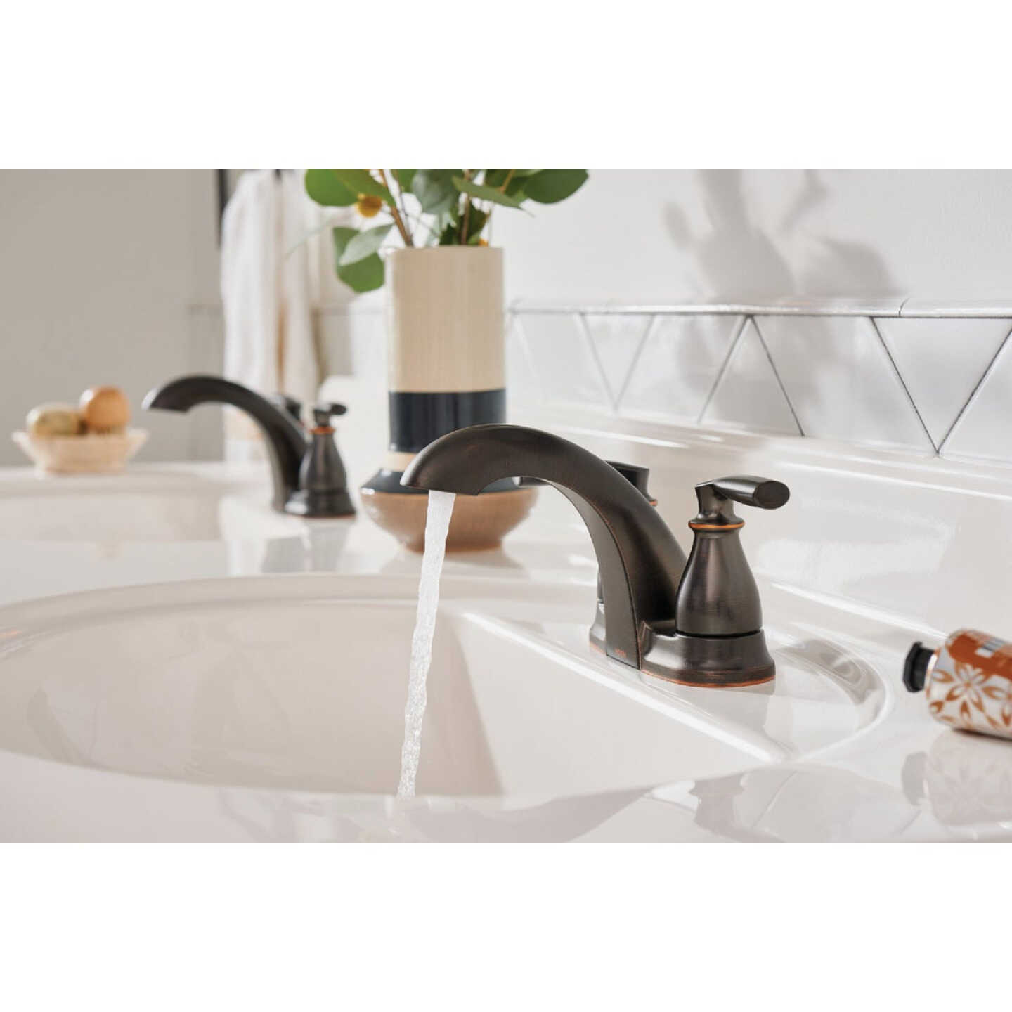 Moen Hilliard 2-Handle Lever Centerset Low Arc Bathroom Faucet, Mediterranean Bronze Image 3