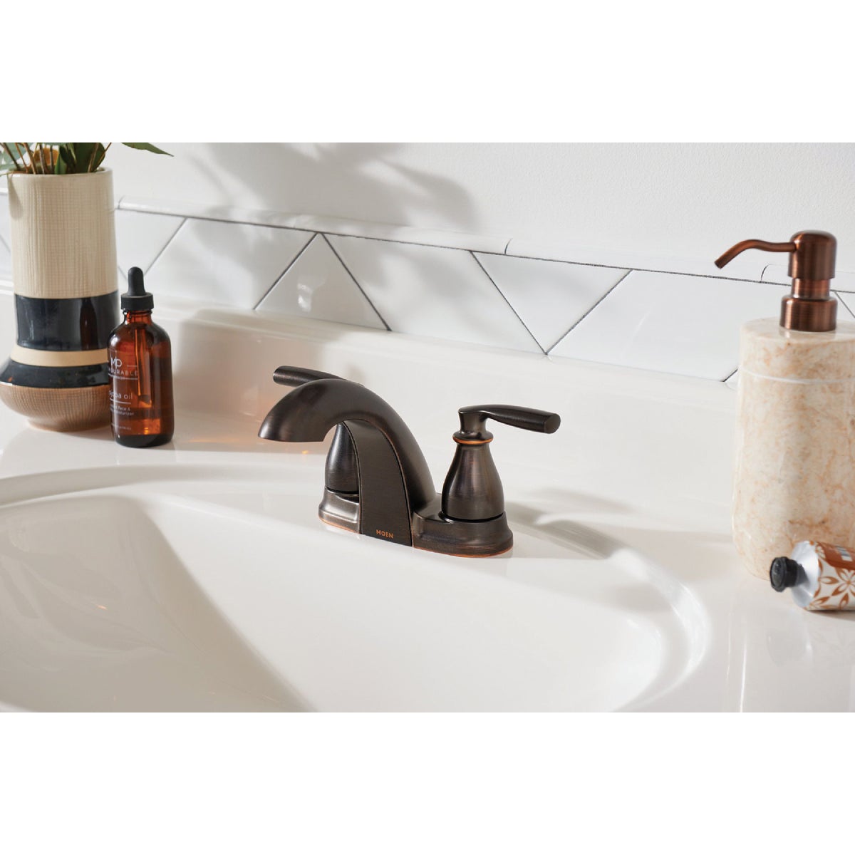 Moen Hilliard 2-Handle Lever Centerset Low Arc Bathroom Faucet, Mediterranean Bronze Image 2