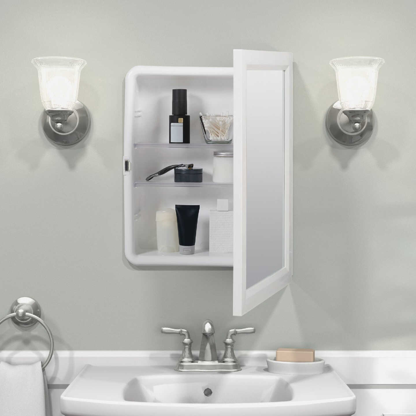 Zenith White 16 In. W x 22 In. H x 5 D Single Mirror Surface/Recess Mount Framed Medicine Cabinet Image 3