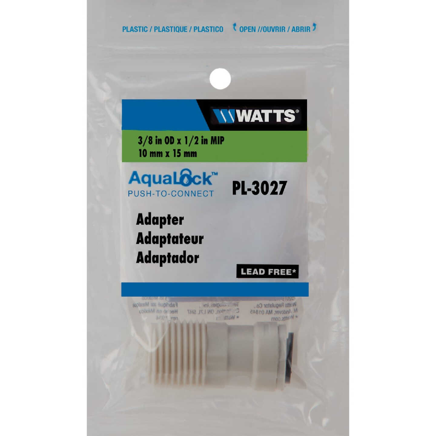 Watts Aqualock 3/8 In. OD x 1/2 In. MPT Push-to-Connect Plastic Adapter Image 2