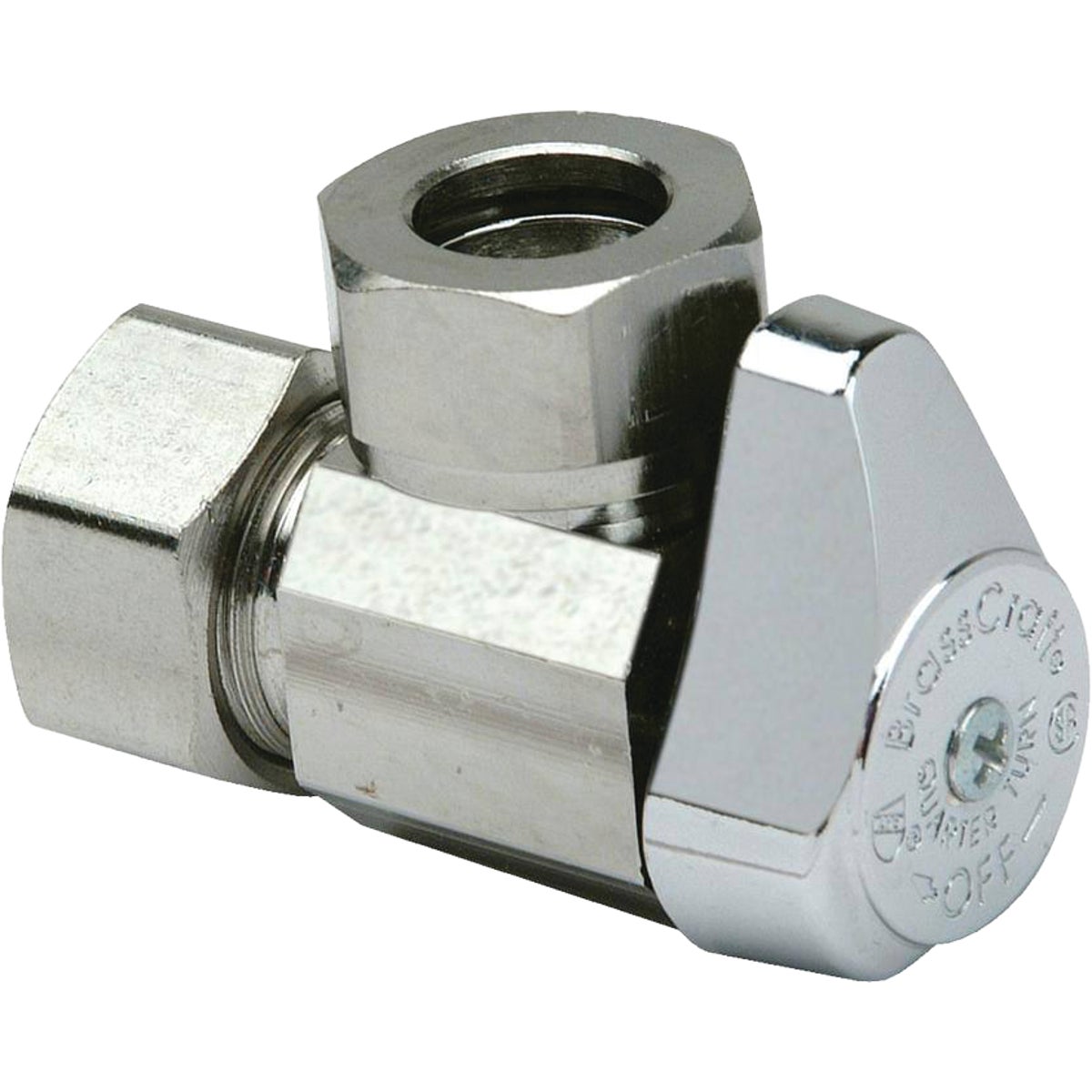 Brasscraft 1/2 In. Compression Inlet x 7/16 In. and 1/2 In. Slip-Joint Outlet 1/4-Turn Angle Valve Image 1