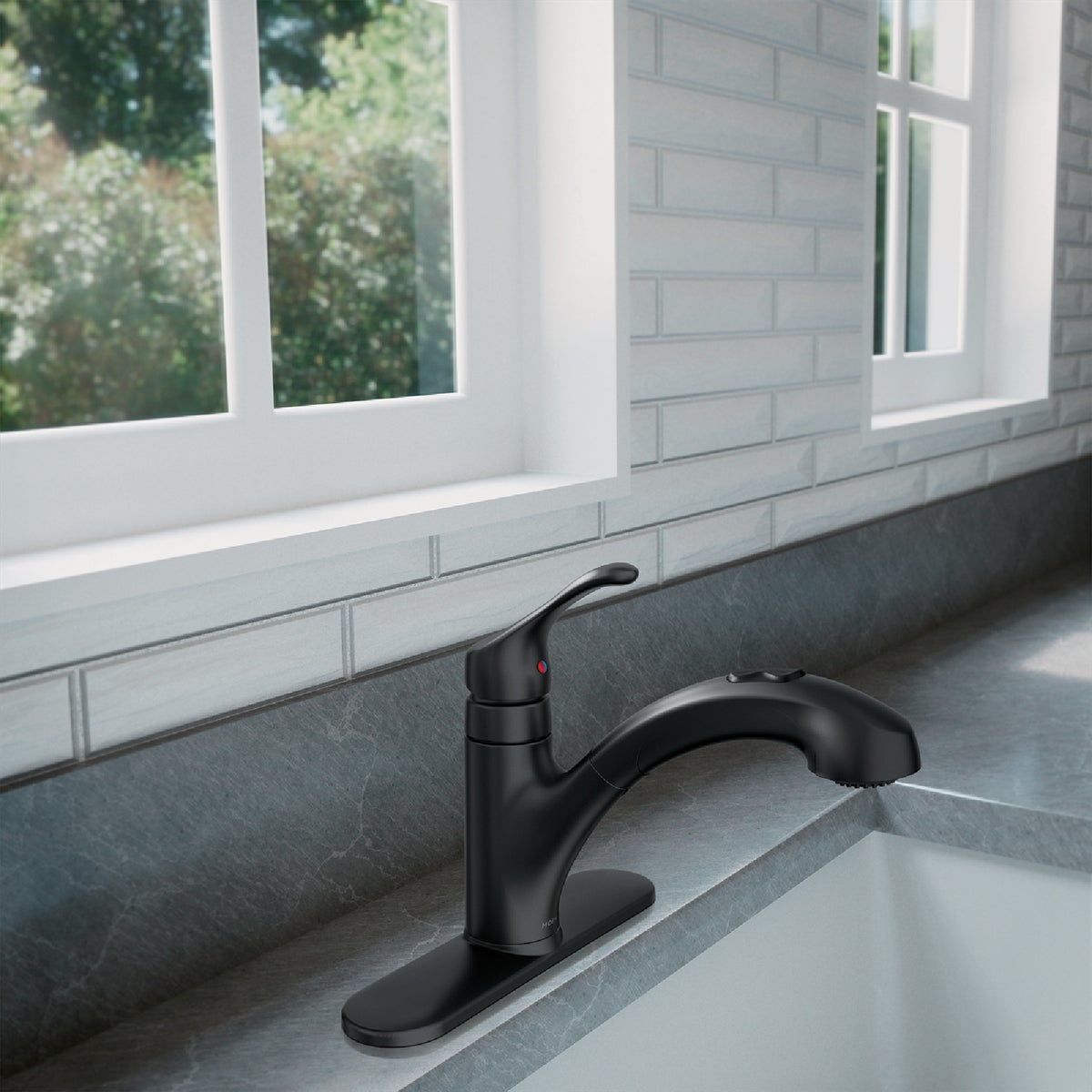 Moen Renzo 1-Handle Pull-Out Kitchen Faucet, Matte Black Image 2