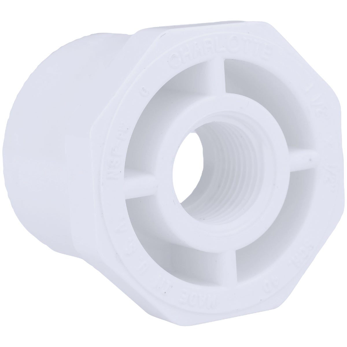 Charlotte Pipe 1-1/2 In. SPG x 1/2 In. FPT Schedule 40 PVC Bushing Image 1