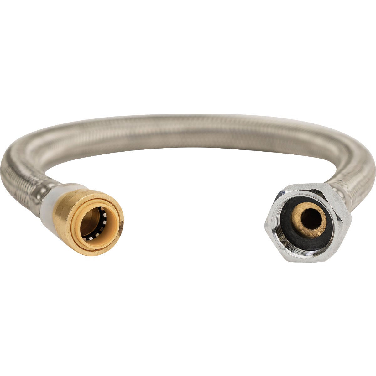 QuickFitting 1/2 In. Push-to-Connect x 3/4 In. FIP x 18 In. Braided Stainless Steel Water Heater Connector Hose