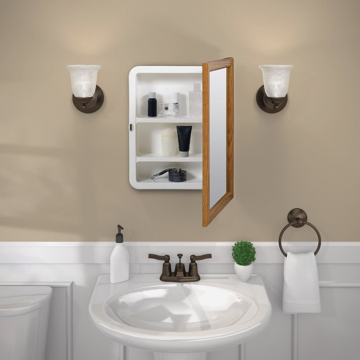 Zenith Oak 16.13 in W x 21.75 in H x 4.5 in D Single Mirror Surface/Recess Mount Framed Medicine Cabinet Image 2
