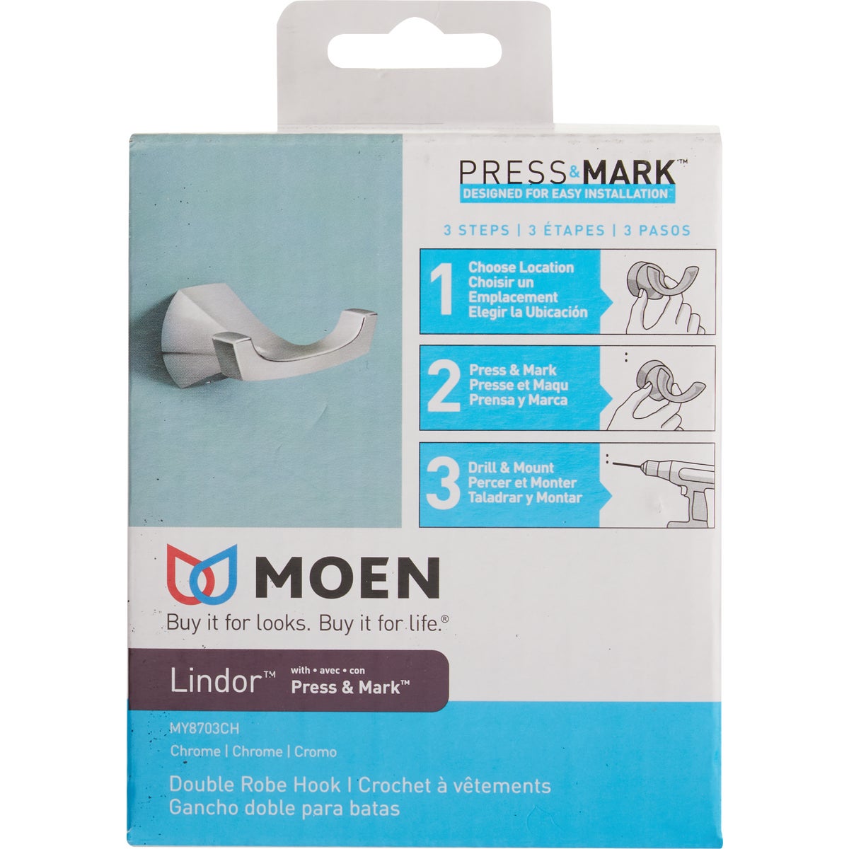 Moen Lindor Double Robe Hook, Chrome Image 3