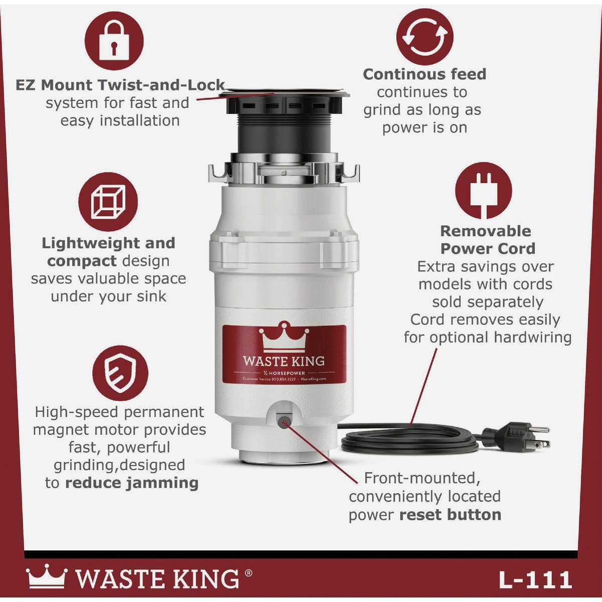 Waste King Legend Series 1/3 HP Garbage Disposer, 2 Year Warranty Image 4