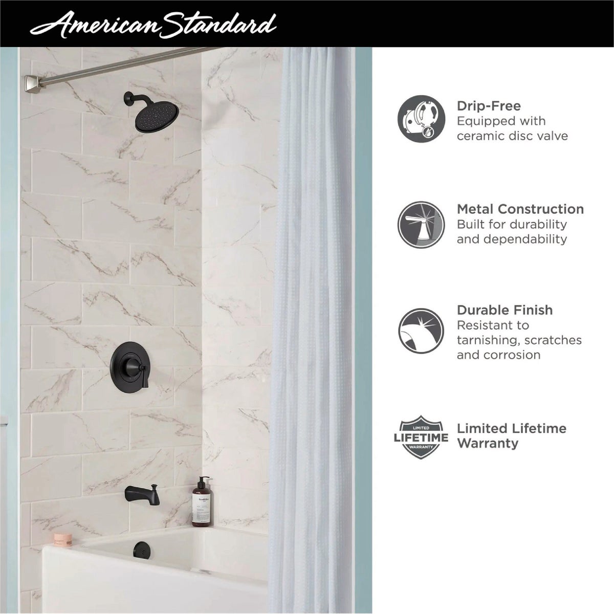 American Standard Glenmere Matte Black Single-Handle Lever Tub & Shower Faucet Image 4