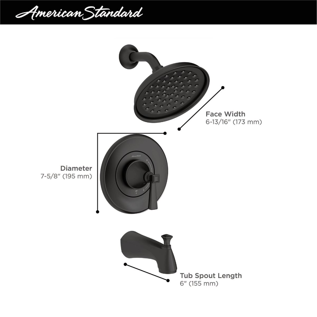 American Standard Glenmere Matte Black Single-Handle Lever Tub & Shower Faucet Image 3