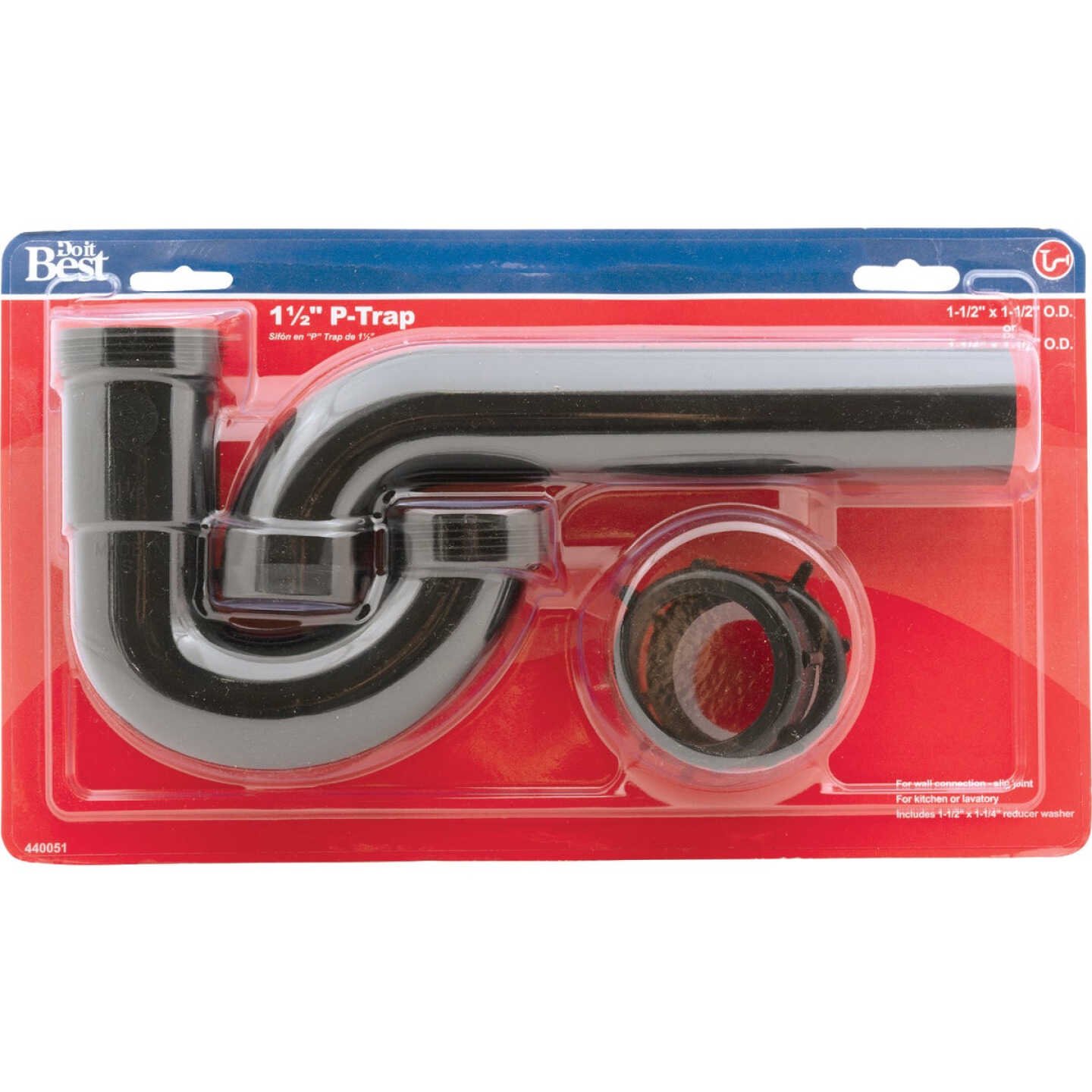 Do it Best 1-1/2 In. to 1-1/4 In. Black Plastic P-Trap with Reducer Washer Image 2