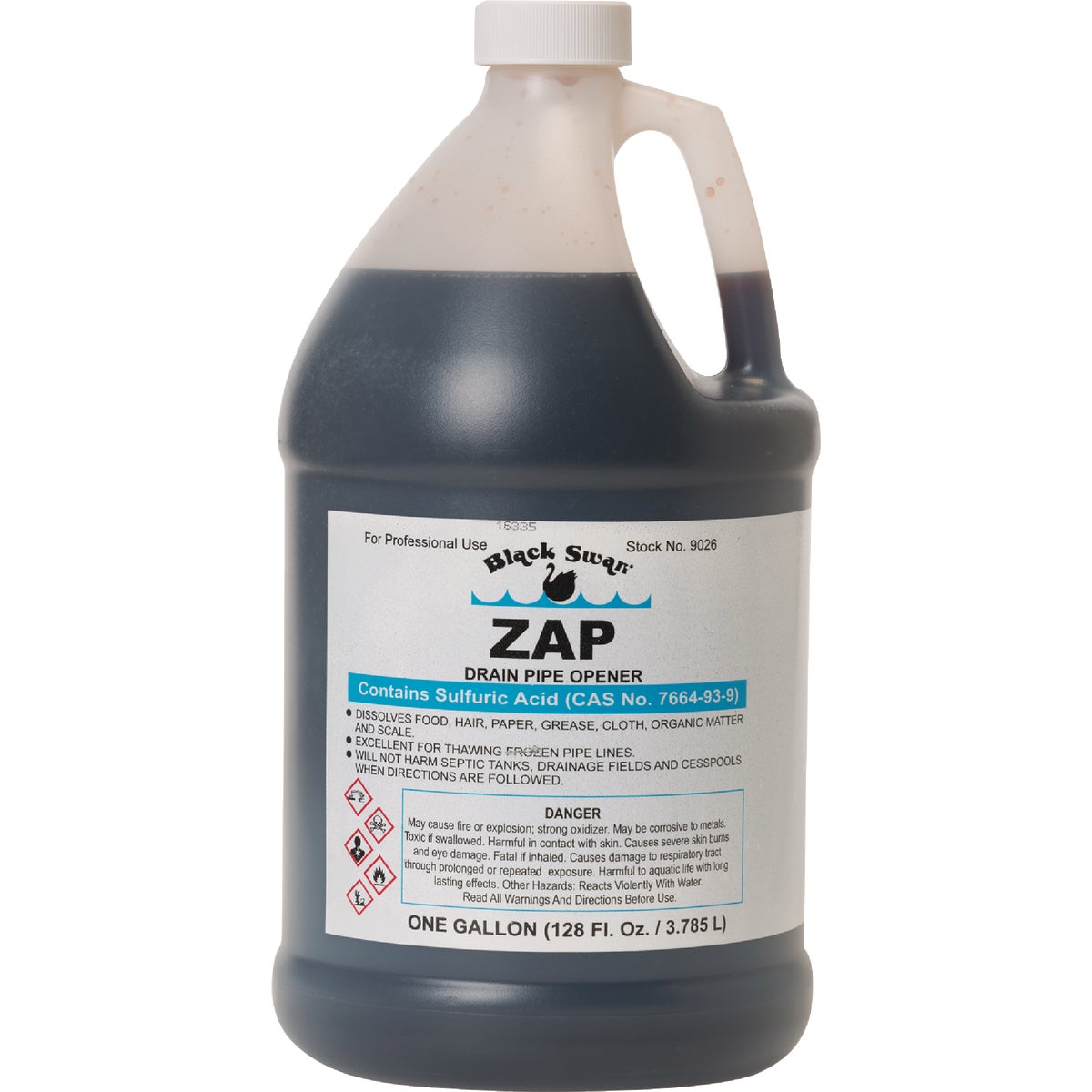Black Swan Zap Sulfuric Acid Drain Opener with Odor Blanket, 1 Gal. Image 1