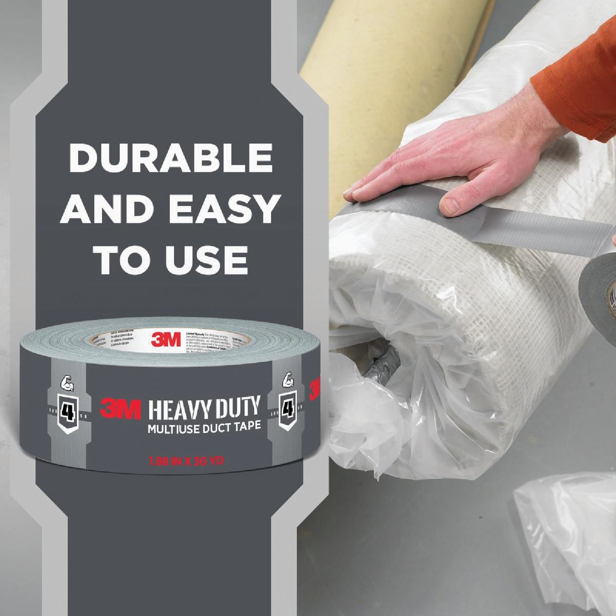 3M 1.88 In. x 45 Yd. Heavy Duty Duct Tape, Gray Image 5
