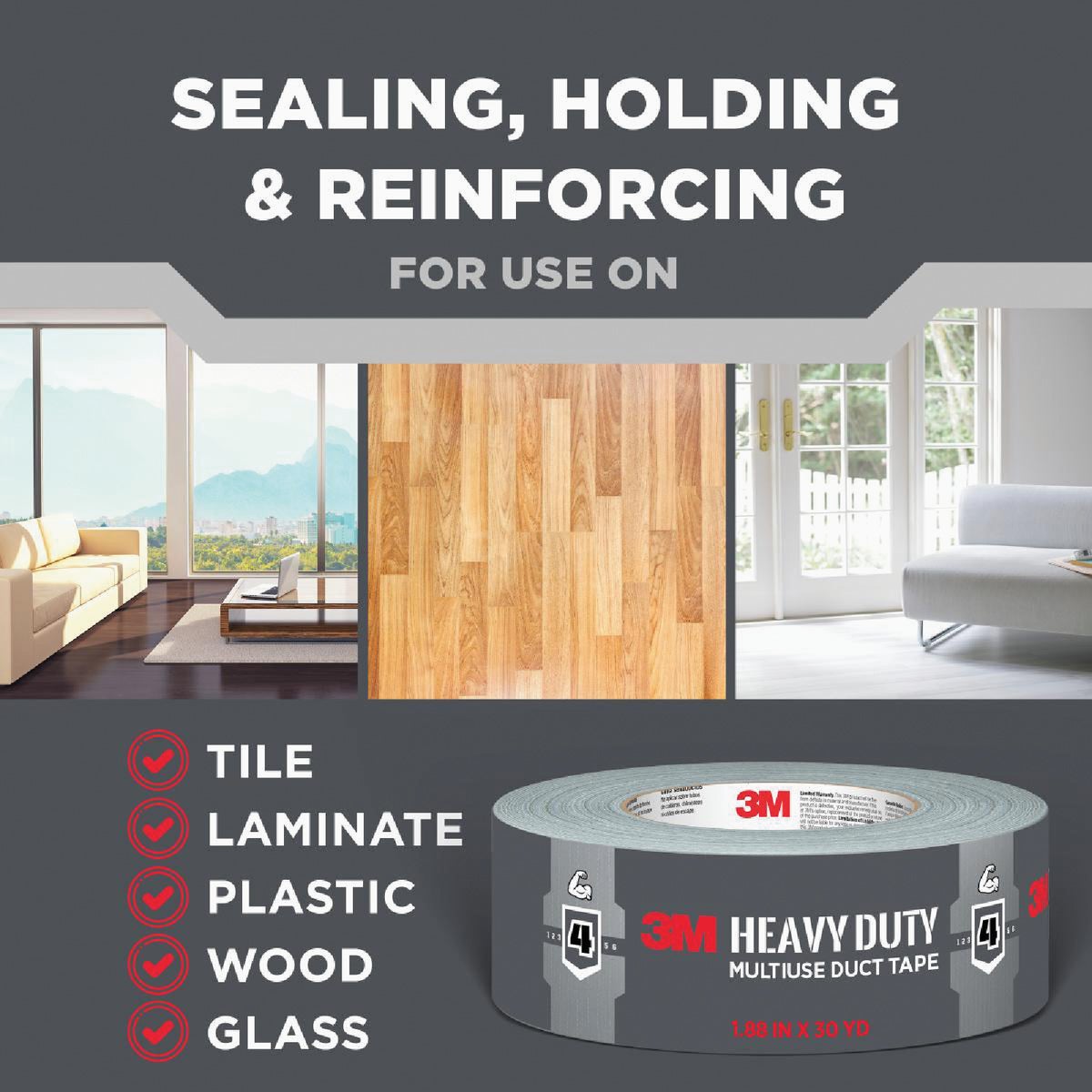 3M 1.88 In. x 20 Yd. Heavy Duty Duct Tape, Gray Image 4