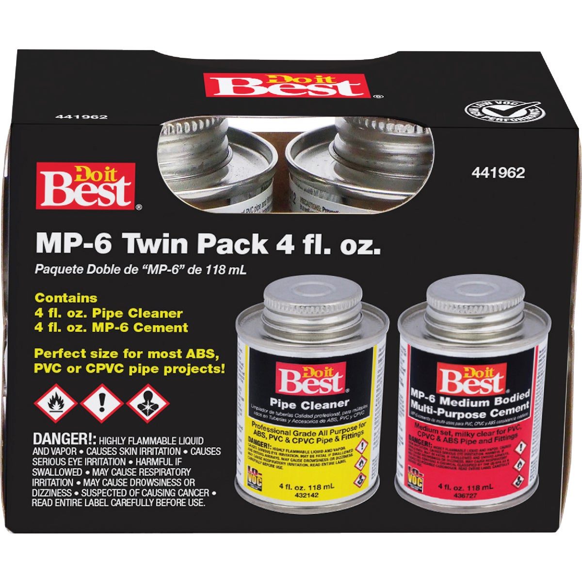 Do it Best MP-6 Pipe Cleaner & PVC Cement Kit, (2) 4 Oz. Cans