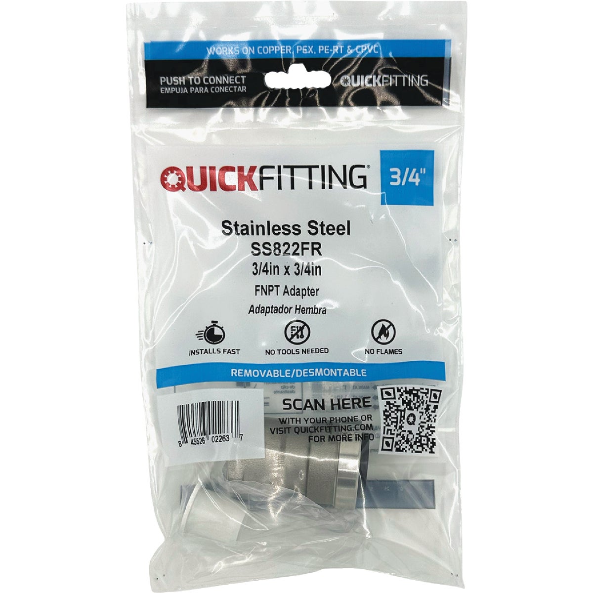 QuickFitting 3/4 In. Push-to-Connect x 3/4 In. FNPT Stainless Steel Straight Female Adapter Image 3