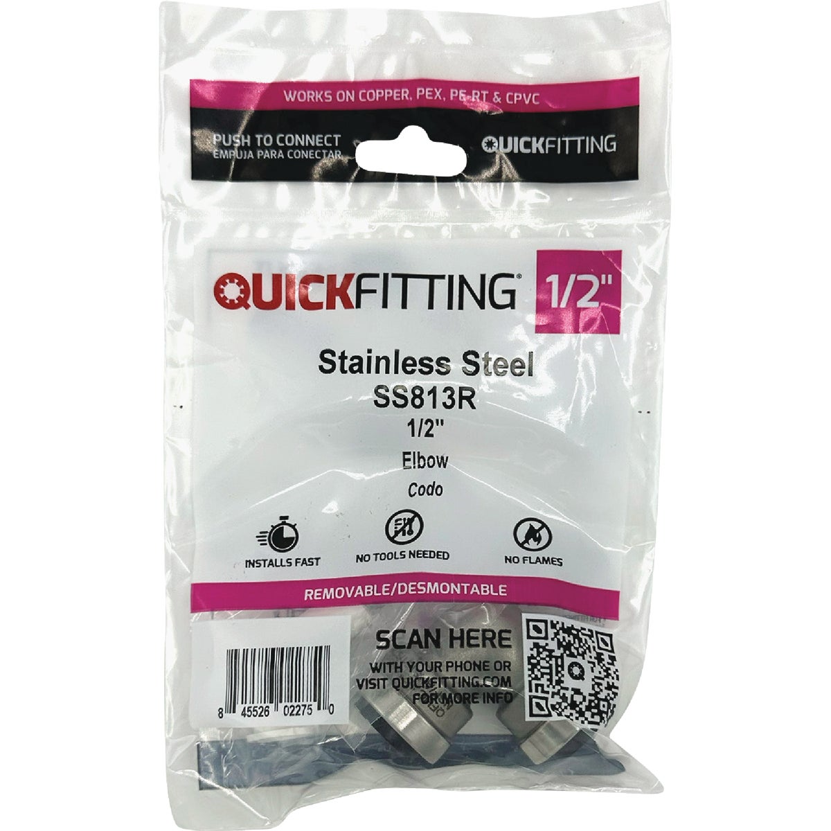 QuickFitting 1/2 In. x 1/2 In. Push-to-Connect Stainless Steel 90-Degree Elbow Image 3