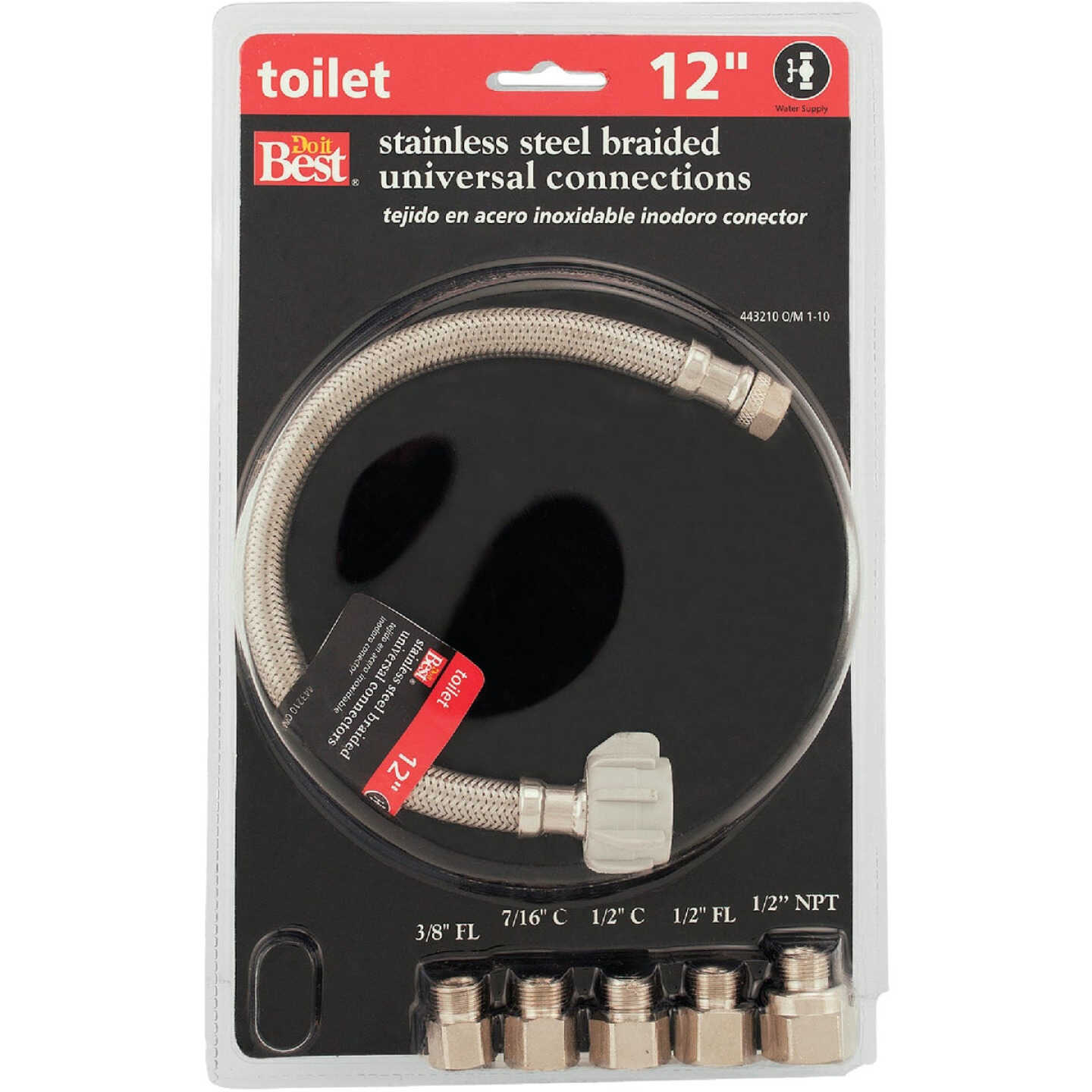 ProLine 3/8 In. COMP x 7/8 In. BC x 12 In. Braided Stainless Steel Universal Toilet Connector Image 1