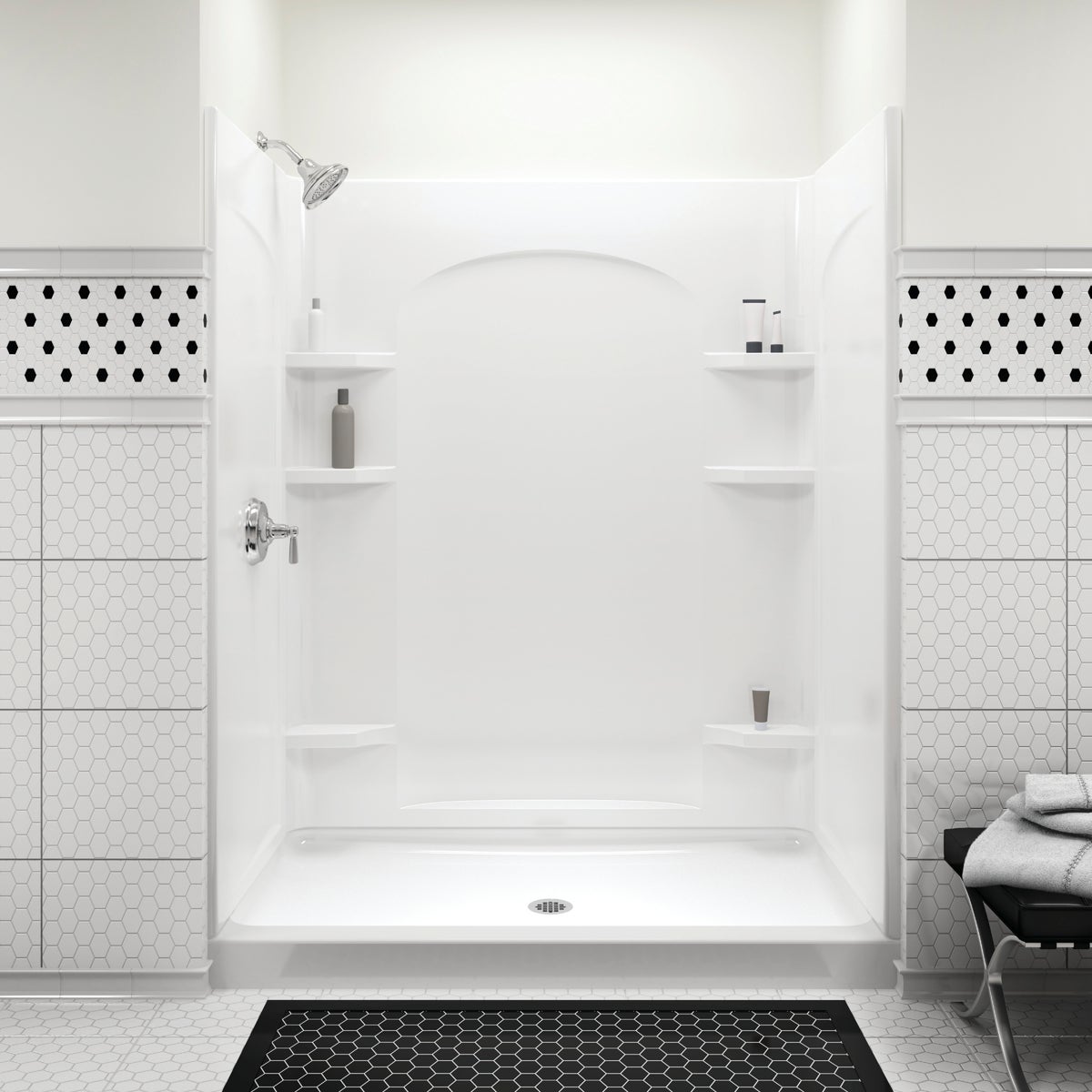 Sterling Ensemble 60 In. W x 34 In. D Center Drain Shower Pan in White Image 3