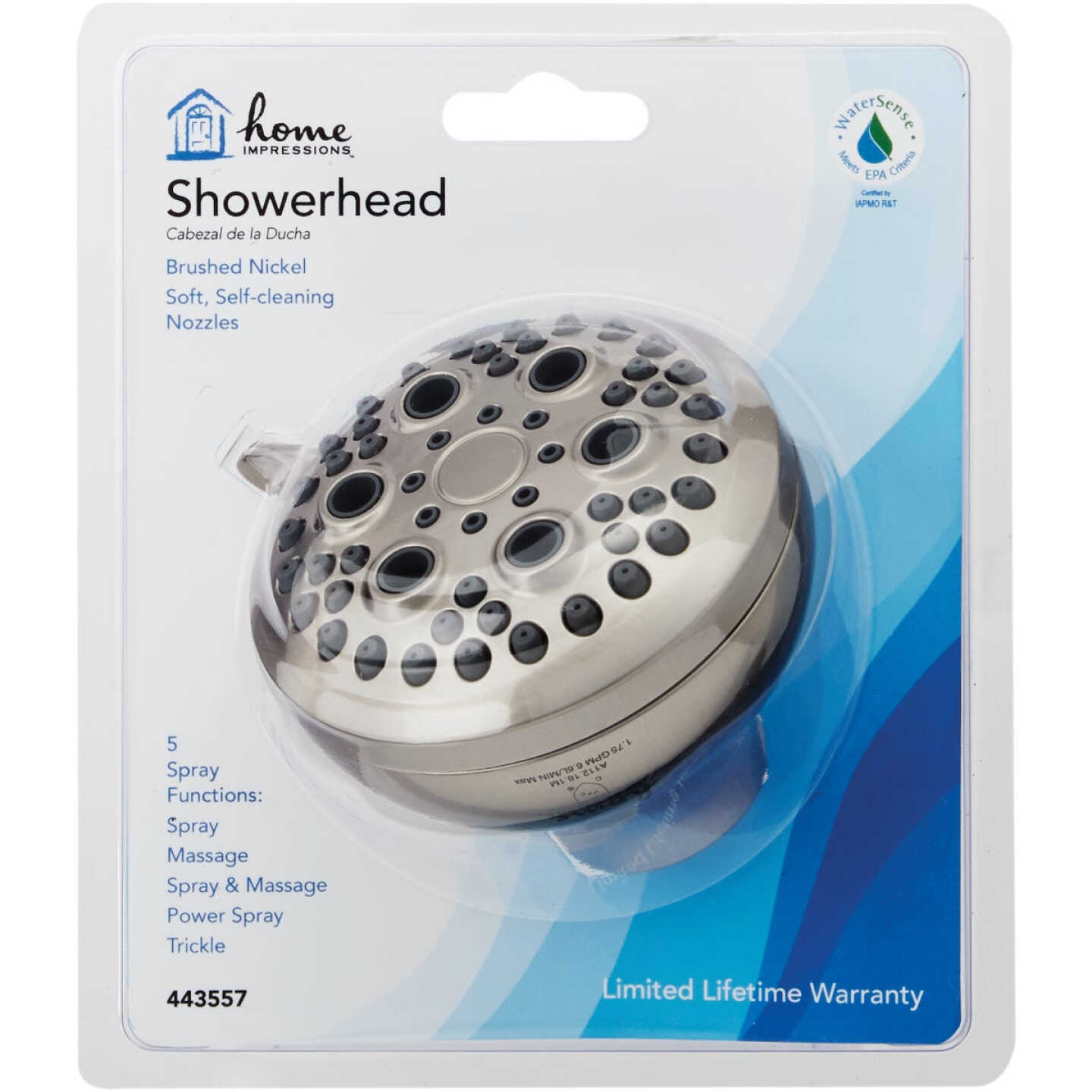 Home Impressions 5-Spray 1.8 GPM Fixed Shower Head, Brushed Nickel Image 2
