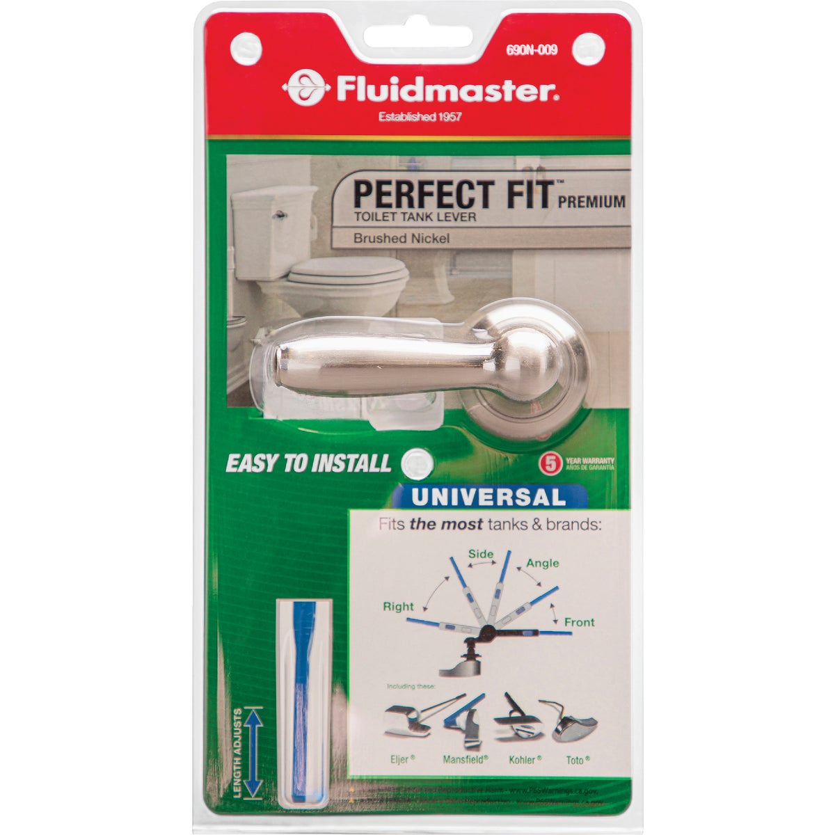 Fluidmaster Perfect Fit Premium Brushed Nickel Tank Lever with Plastic Telescoping Arm Image 6