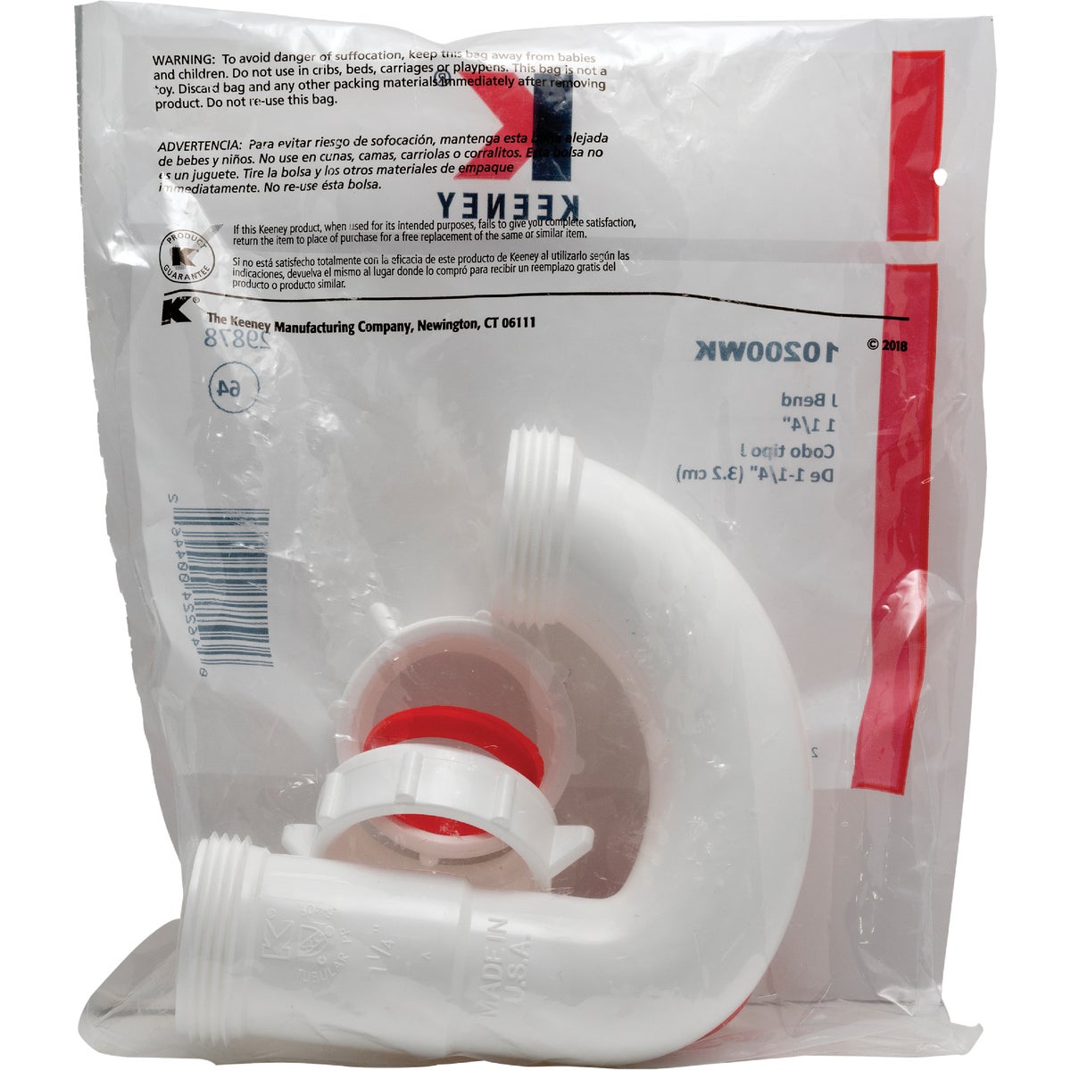 Keeney 1-1/4" White Plastic J-Bend, Heavy Duty Washer Image 4