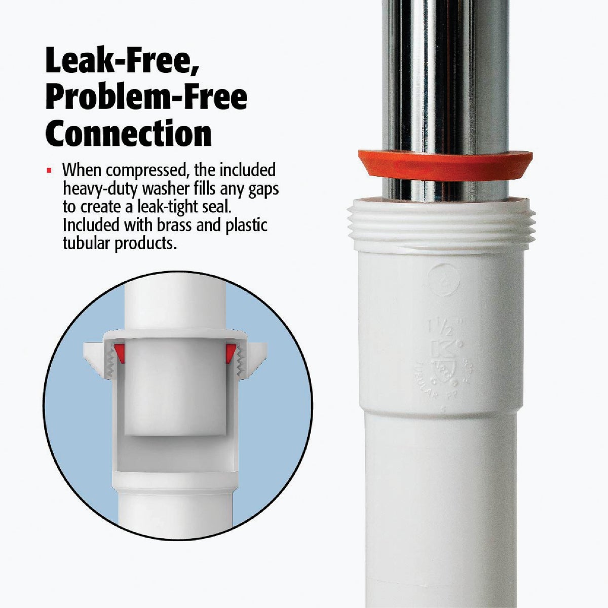 Keeney 1-1/4" White Plastic J-Bend, Heavy Duty Washer Image 2